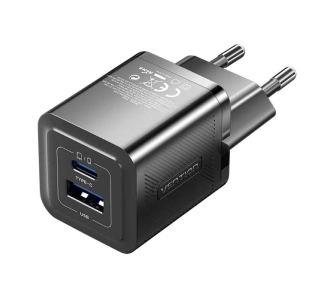 Ładowarka sieciowa Vention 1x USB-A 1x USB-C GaN 30W Czarny