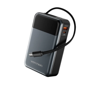 Powerbank Vention FHYB0 20000mAh 65W Wbudowany kabel USB-C Szary