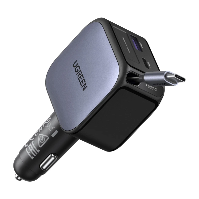 Ładowarka samochodowa UGREEN EC602 2x USB-C USB-A 60W Szary