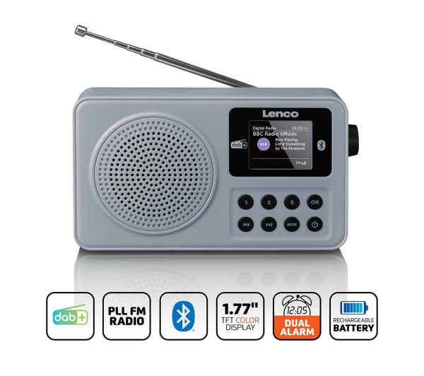 Lenco PDR-034GY Radio FM DAB+ Bluetooth Szary