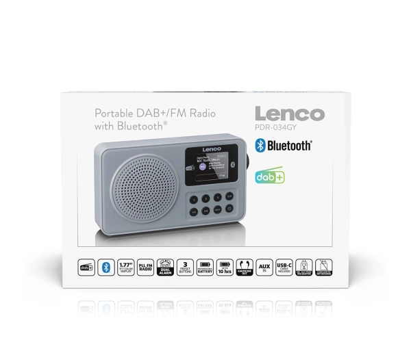 Lenco PDR-034GY Radio FM DAB+ Bluetooth Szary