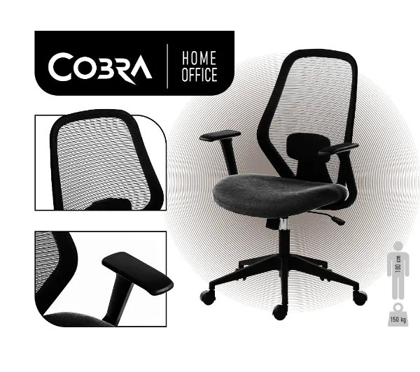 Cobra Office One HF306BK Biurowy do 150kg Tkanina Czarny - Kup na Raty - RRSO 0%