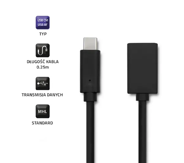 Qoltec 50421 USB 3.1 typ C - USB 3.0 typ A 0,25m Czarny