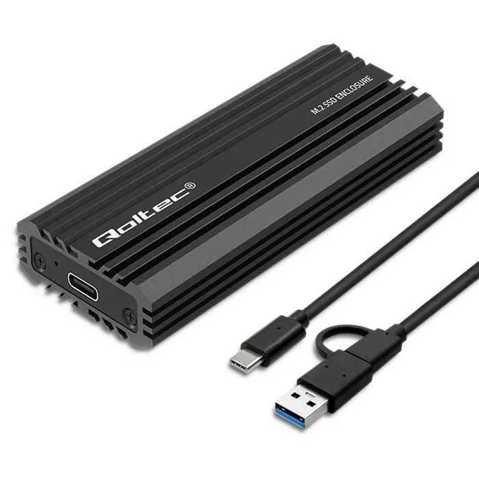 Obudowa Qoltec 52270 NV2270 M.2 SSD SATA NVMe USB-C Czarny
