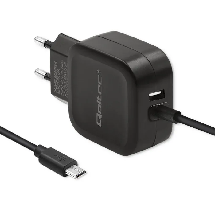 Ładowarka sieciowa Qoltec 50189 USB-A microUSB 17W Czarny