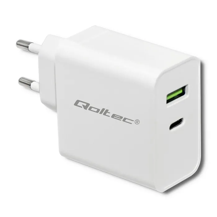 Ładowarka sieciowa Qoltec 51718 USB-A USB-C 45W Biały