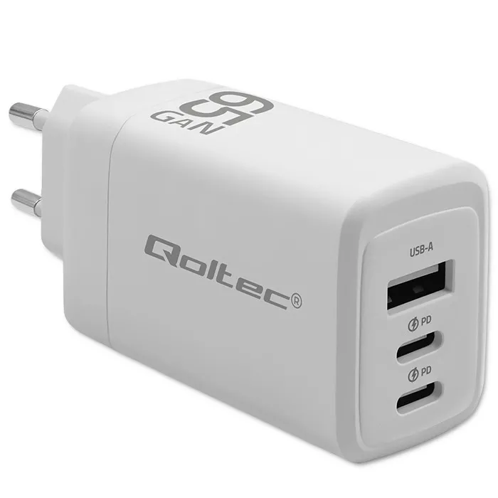 Ładowarka sieciowa Qoltec Power Pro GaN USB-A 2x USB-C 65W Biały