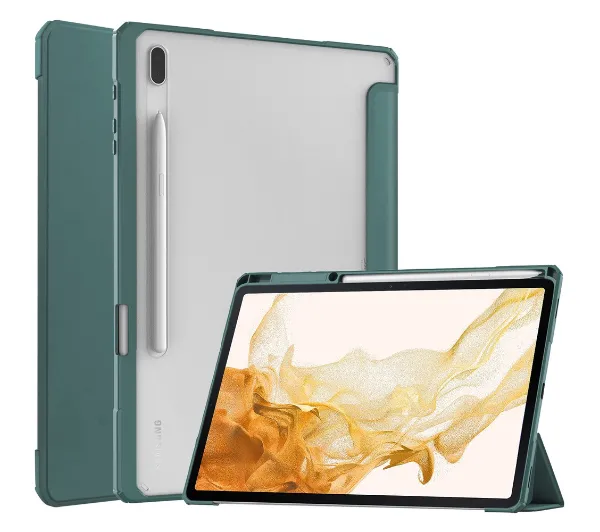 Bizon Case Tab Clear Matt z klapką do Samsung Galaxy Tab S8 Plus / S7 Plus / S7 FE Ciemnozielony