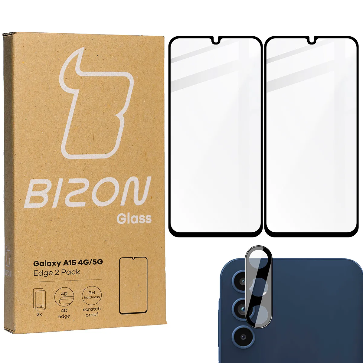 Zestaw ochronny Bizon 2x Szkło + szybka na aparat Edge 2 Pack do Samsung Galaxy A15 5G/4G