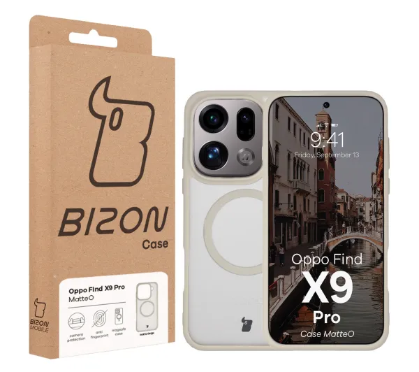 Bizon MatteO do Oppo Find X9 Pro Półprzezroczyste z beżową ramką