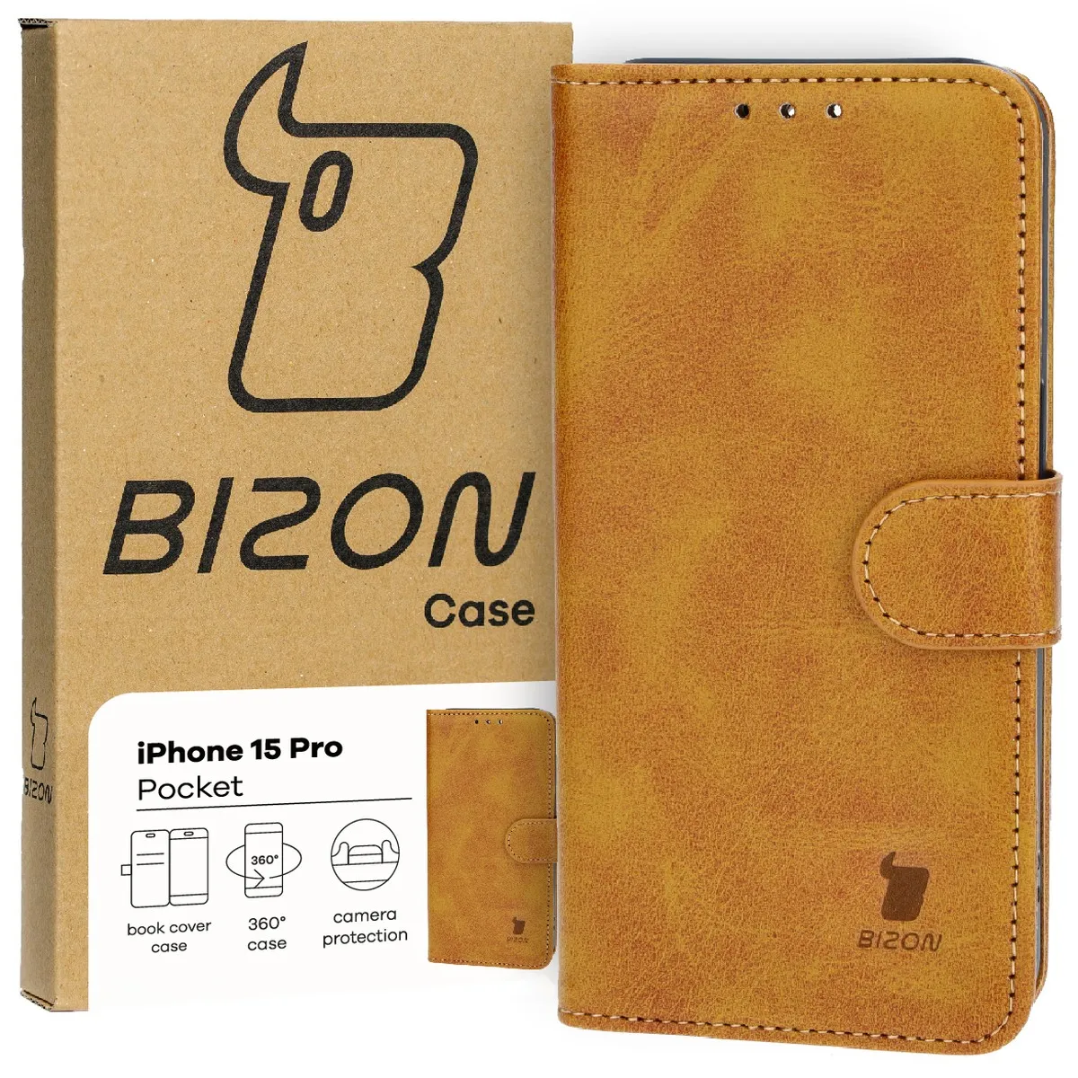 Etui Bizon Pocket do Apple iPhone 15 Pro Brązowy
