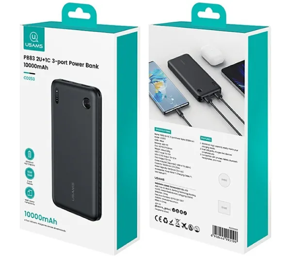 USAMS PB83 2xUSB-A 1xUSB-C 10000mAh Biały