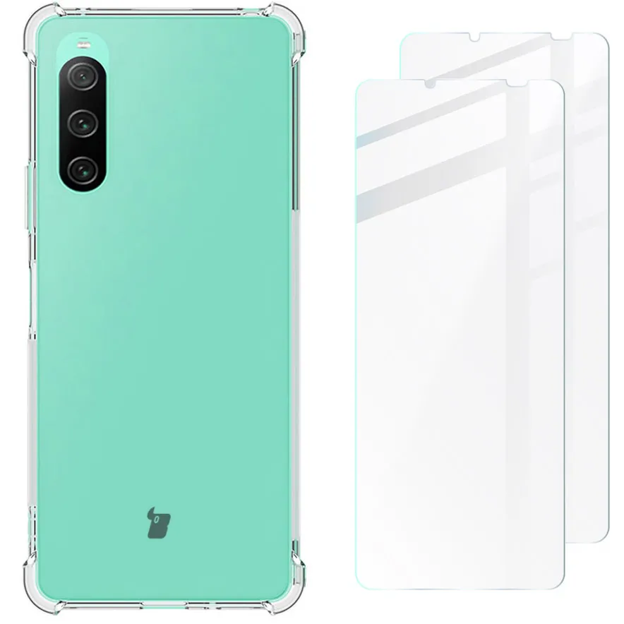 Etui Bizon etui elastyczne + 2x szkło hartowane Clear Pack do Sony Xperia 10 V