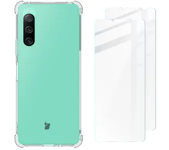 Etui Bizon etui elastyczne + 2x szkło hartowane Clear Pack do Sony Xperia 10 V