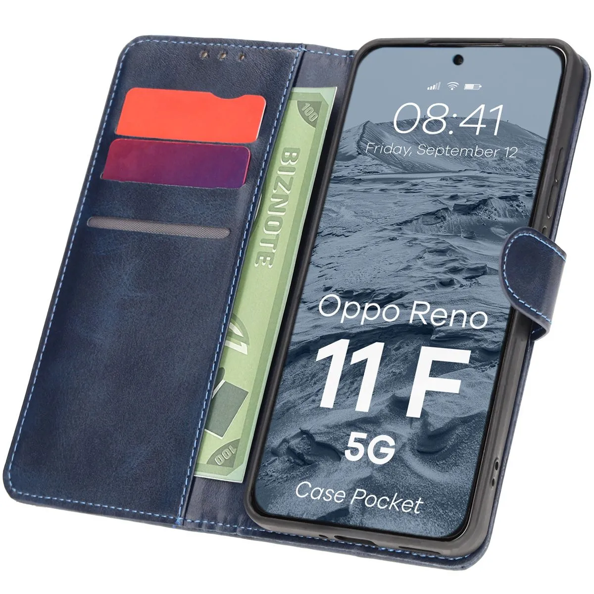 Etui Bizon z klapką Pocket do Oppo Reno11 F 5G Granatowy