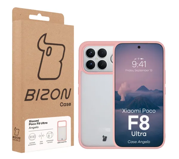 Bizon Angelo do Xiaomi POCO F8 Ultra Półprzeźroczyste z różową ramką