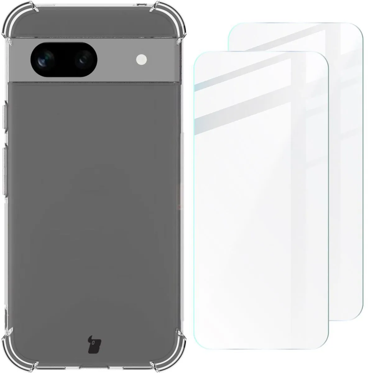 Etui Bizon elastyczne etui + 2x szkło hartowane Clear Pack do Google Pixel 8a
