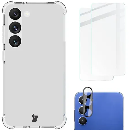 Etui Bizon elastyczne etui + 2x szkło hartowane + szkło na aparat Clear Pack do Samsung Galaxy S23