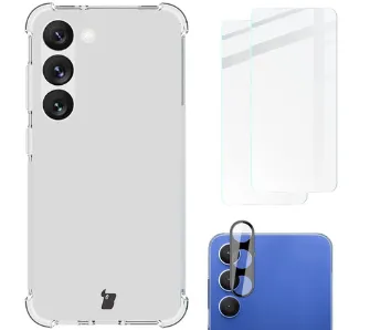 Etui Bizon elastyczne etui + 2x szkło hartowane + szkło na aparat Clear Pack do Samsung Galaxy S23
