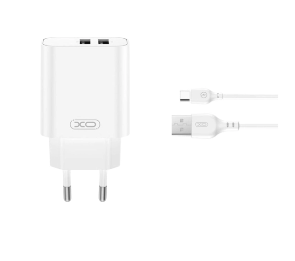 XO CE34 2x USB-A Biały + Kabel USB-A do USB-C