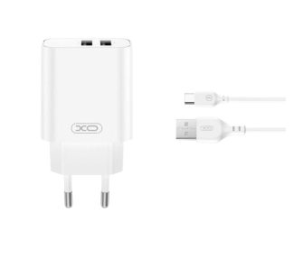 Ładowarka sieciowa XO CE34 2x USB-A Biały + Kabel USB-A do USB-C
