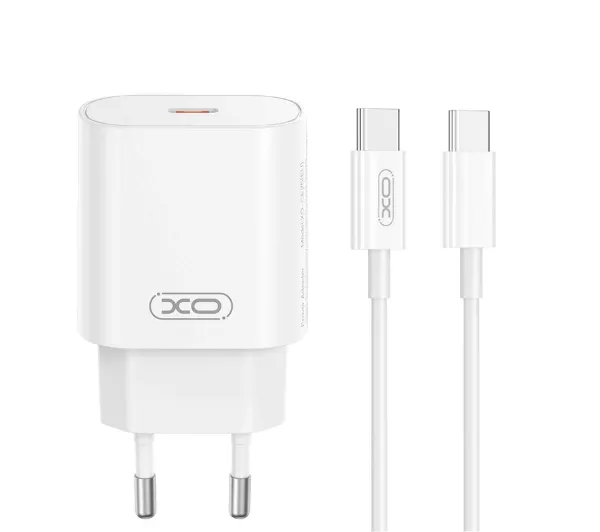 XO CE25 USB-C 25W Biały + Kabel USB-C do USB-C