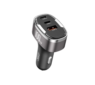 Ładowarka samochodowa XO CC61 USB-A USB-C Lightning 100W Czarno-szary