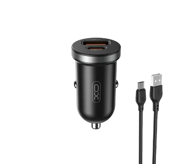 XO CC56 USB-A USB-C 30W Czarny + Kabel USB-A do USB-C