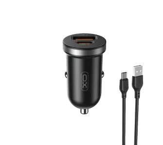 Ładowarka samochodowa XO CC56 USB-A USB-C 30W Czarny + Kabel USB-A do USB-C