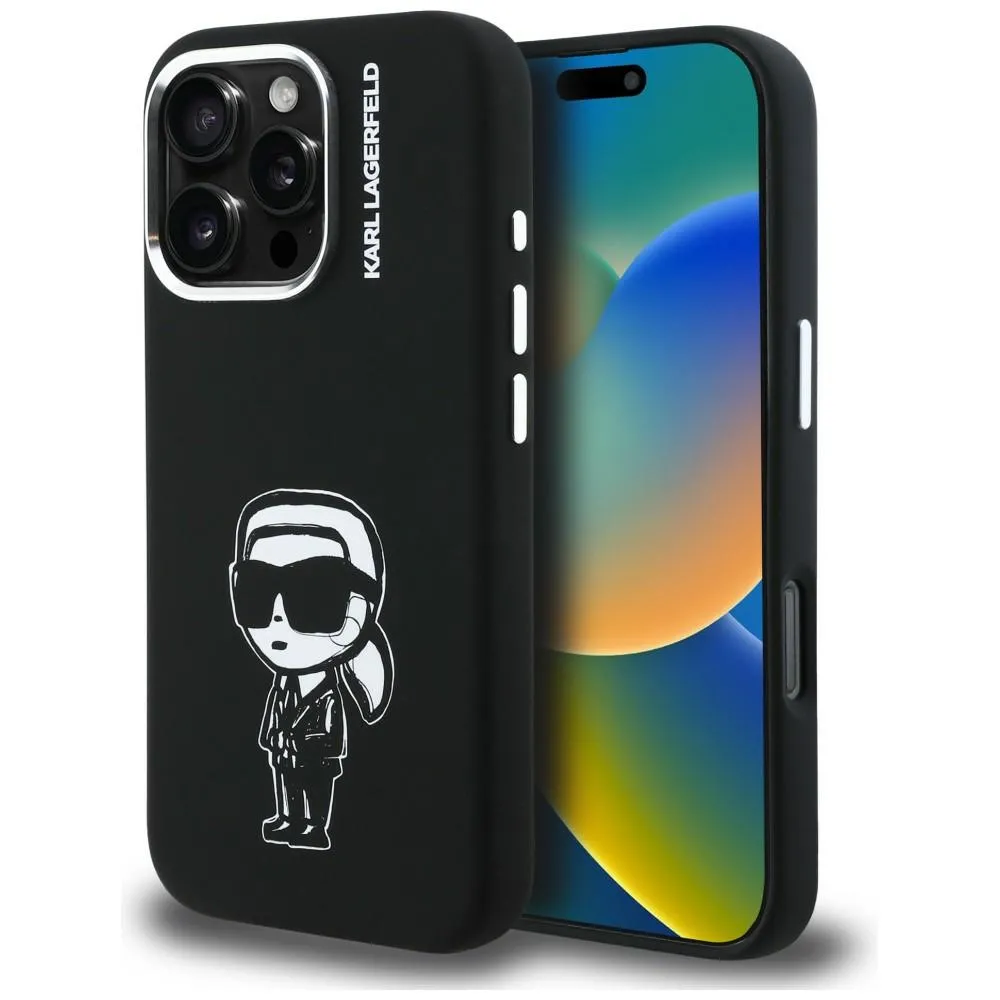 Etui Karl Lagerfeld Silicone Karl Sketch MagSafe do iPhone 16 Pro Czarny
