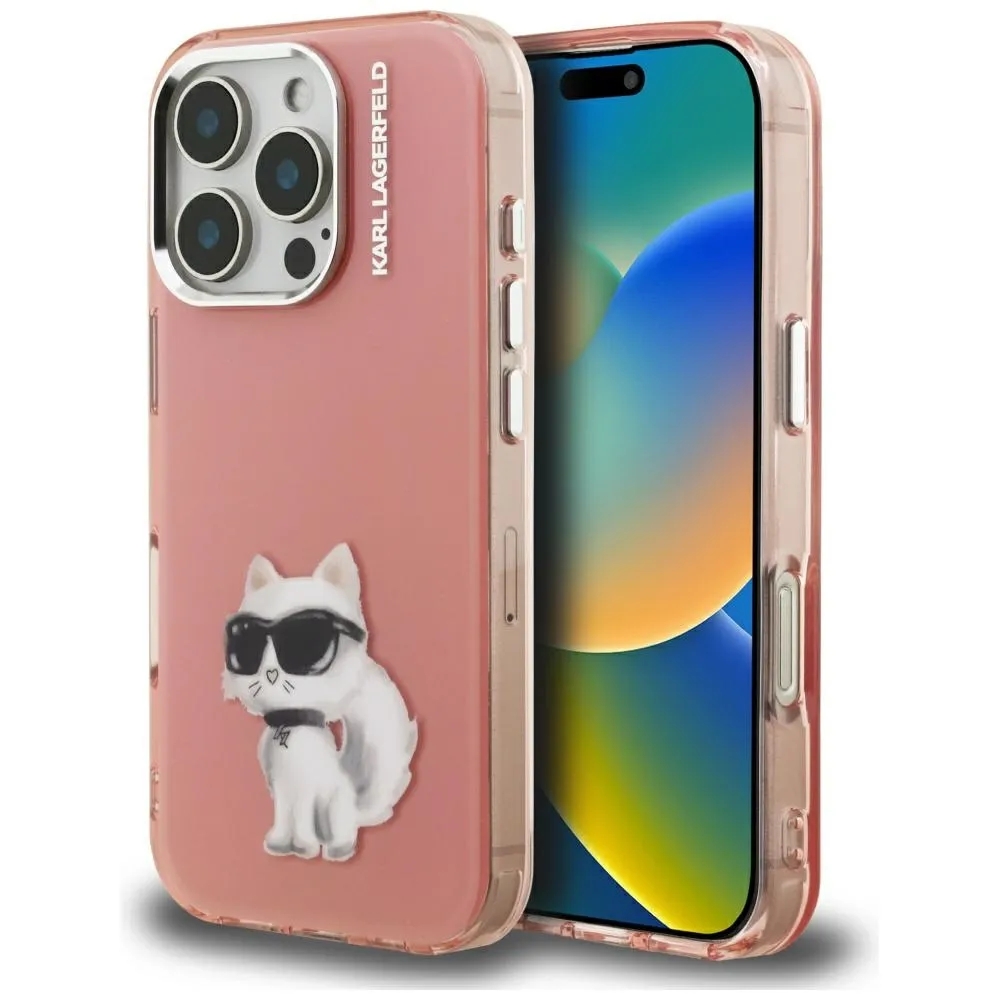 Etui Karl Lagerfeld IML Aquarelle Choupette & Logo do iPhone 16 Pro Różowy
