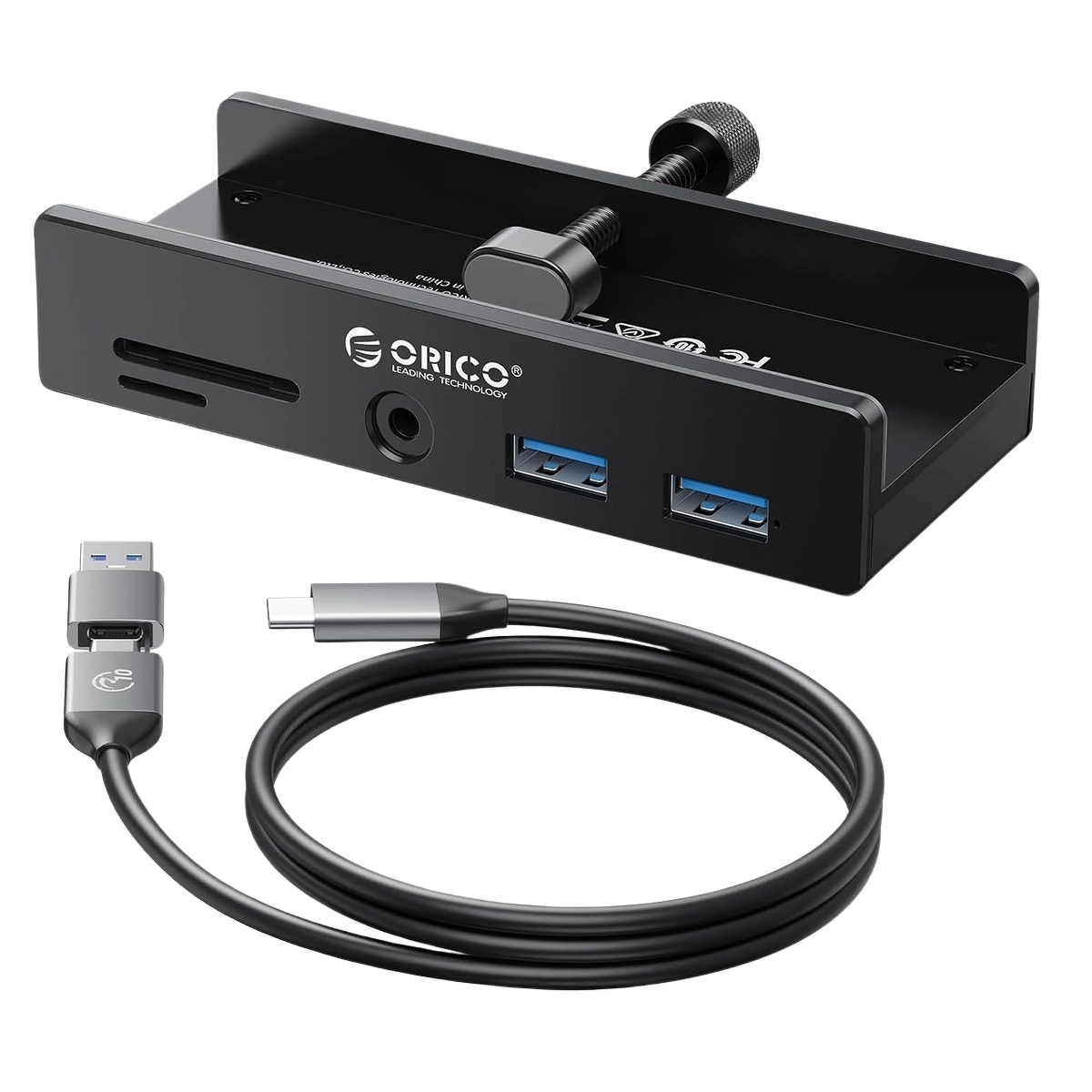 Hub USB Orico Aktywny MH5PMM-10-BK-BP USB-C 5Gbps, Przykręcany, 2x USB-A, Czytnik SD, Minijack 3,5 mm, Czarny