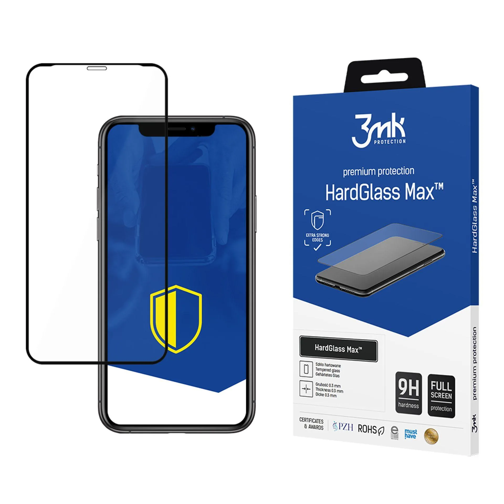 Szkło hartowane 3mk HardGlass Max Czarny do iPhone X/XS/11 Pro