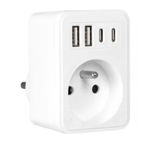 Rozgałęziacz Vayox VA0375 1 gniazdo 2x USB-A 2x USB-C Biały