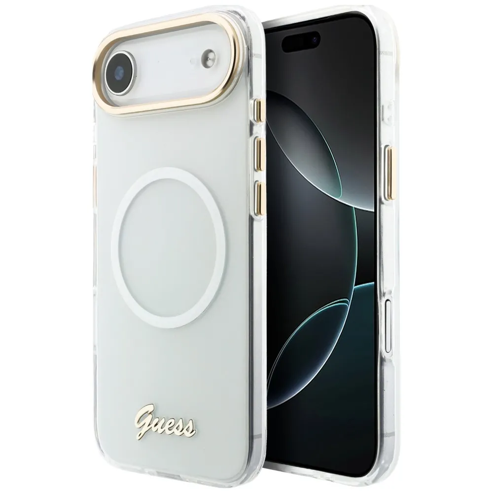 Etui Guess IML Gradient Script Metal MagSafe do iPhone Air Biały