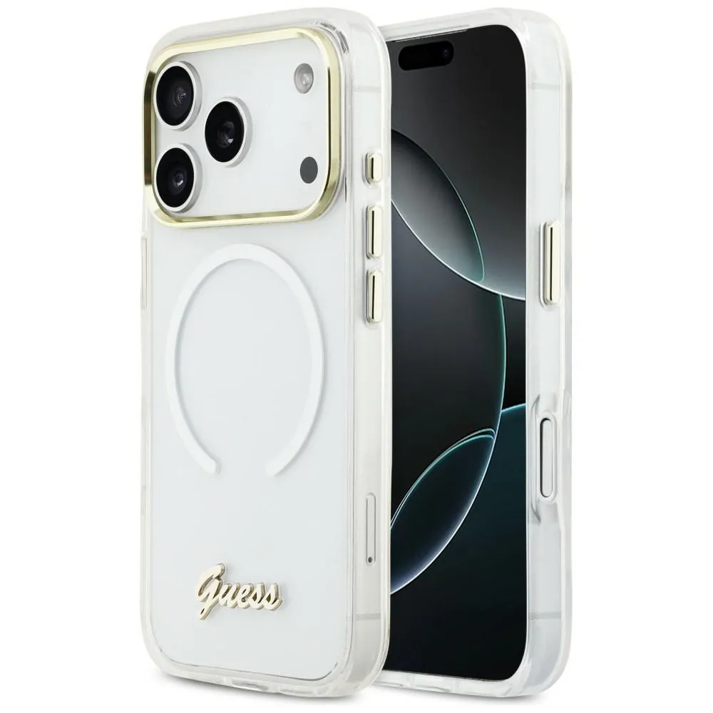 Etui Guess IML Gradient Script Metal MagSafe do iPhone 17 Pro Max Biały