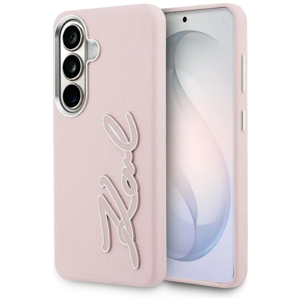 Etui Karl Lagerfeld Grained Signature Metal Resin Logo do Galaxy S26 Różowy