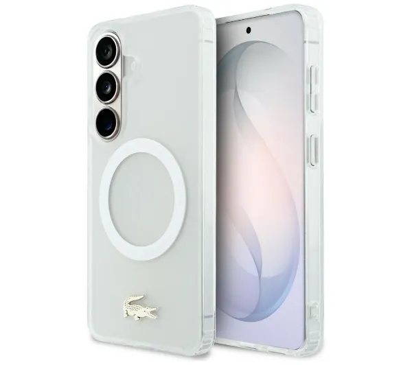 Lacoste Shockproof Frosted Gold Logo MagSafe do Galaxy S26 Ultra Biały