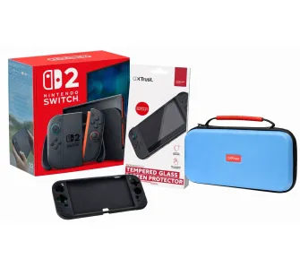 Konsola Nintendo Switch 2 Joy-Con Czarny + Szkło Trust GXT 1254 + Etui Trust GXT 1253 + Etui Trust GXT 1251B