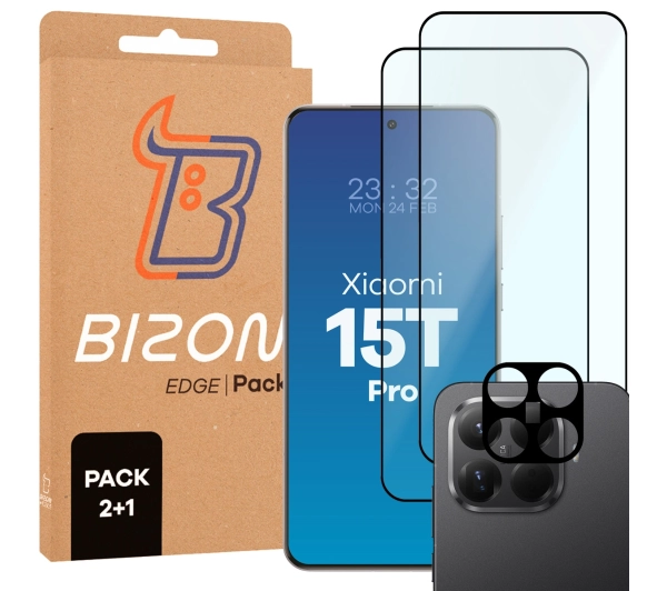 Bizon Szkło + szybka na aparat Glass Edge Pack do Xiaomi 15T Pro 2 sztuki