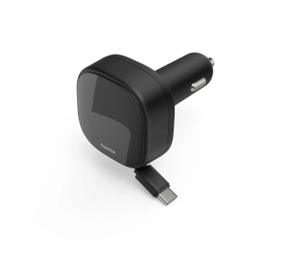 Ładowarka samochodowa Hama 201958 30W 2x USB-C Zwijany Kabel Czarny
