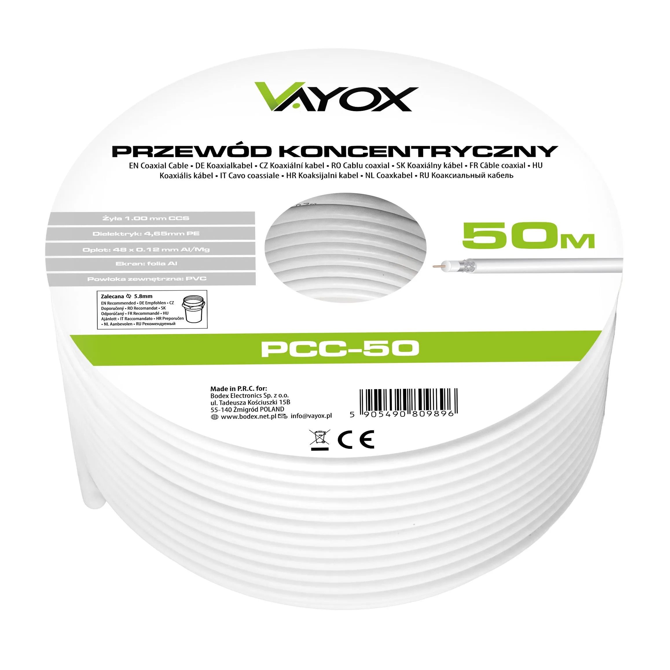 Kabel koncentryczny Vayox PCC-50 50m Biały