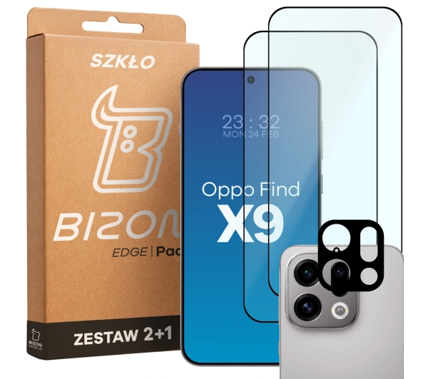 Bizon Szkło + szybka na aparat Glass Edge Pack do Oppo Find X9 2 sztuki
