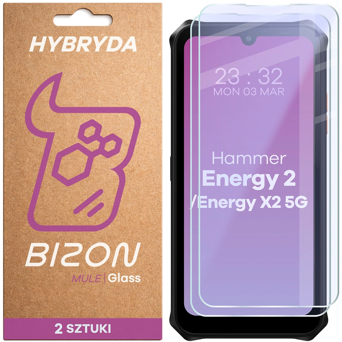 Szkło hybrydowe Bizon elastyczne Glass Mule Duo do HAMMER Energy X2 5G / Energy 2 2 sztuki