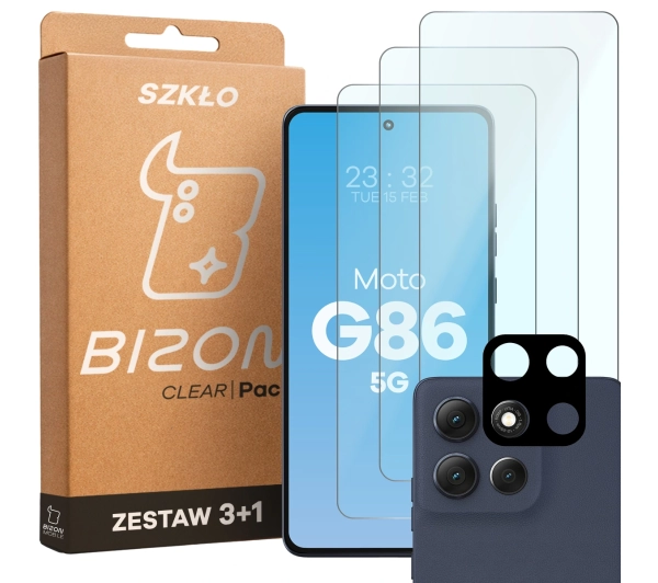 Bizon Szkło + szybka na aparat Glass Clear Pack do Motorola Moto G86 5G 3 sztuki