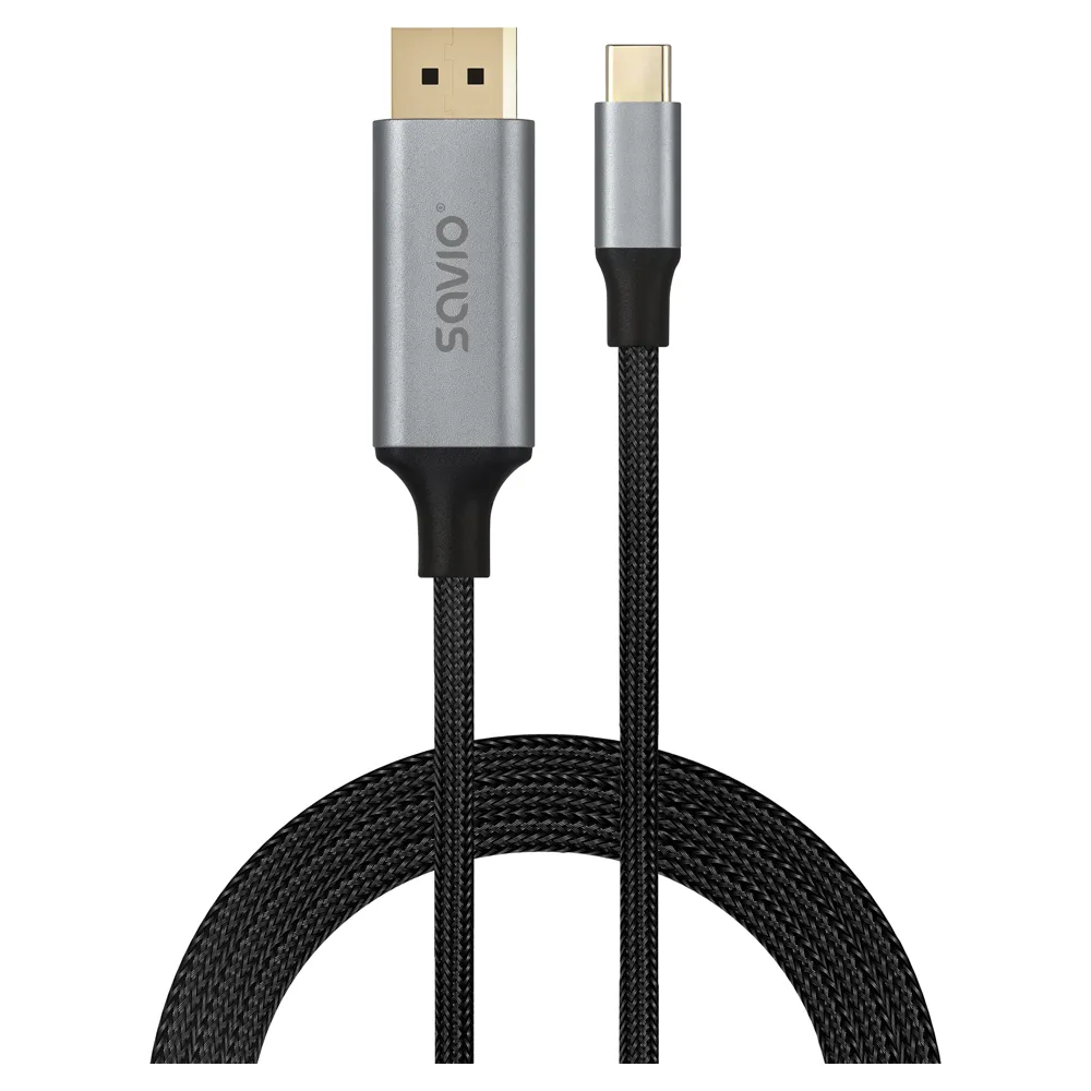 Kabel DisplayPort Savio CL-208 USB-C - DisplayPort 8K 60Hz 2m Szaro-Czarny