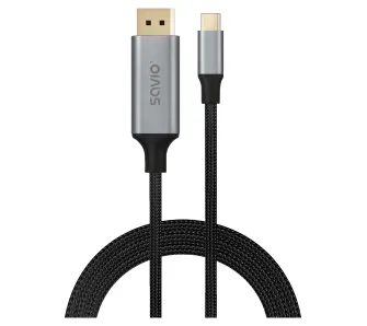 Kabel DisplayPort Savio CL-208 USB-C - DisplayPort 8K 60Hz 2m Szaro-Czarny