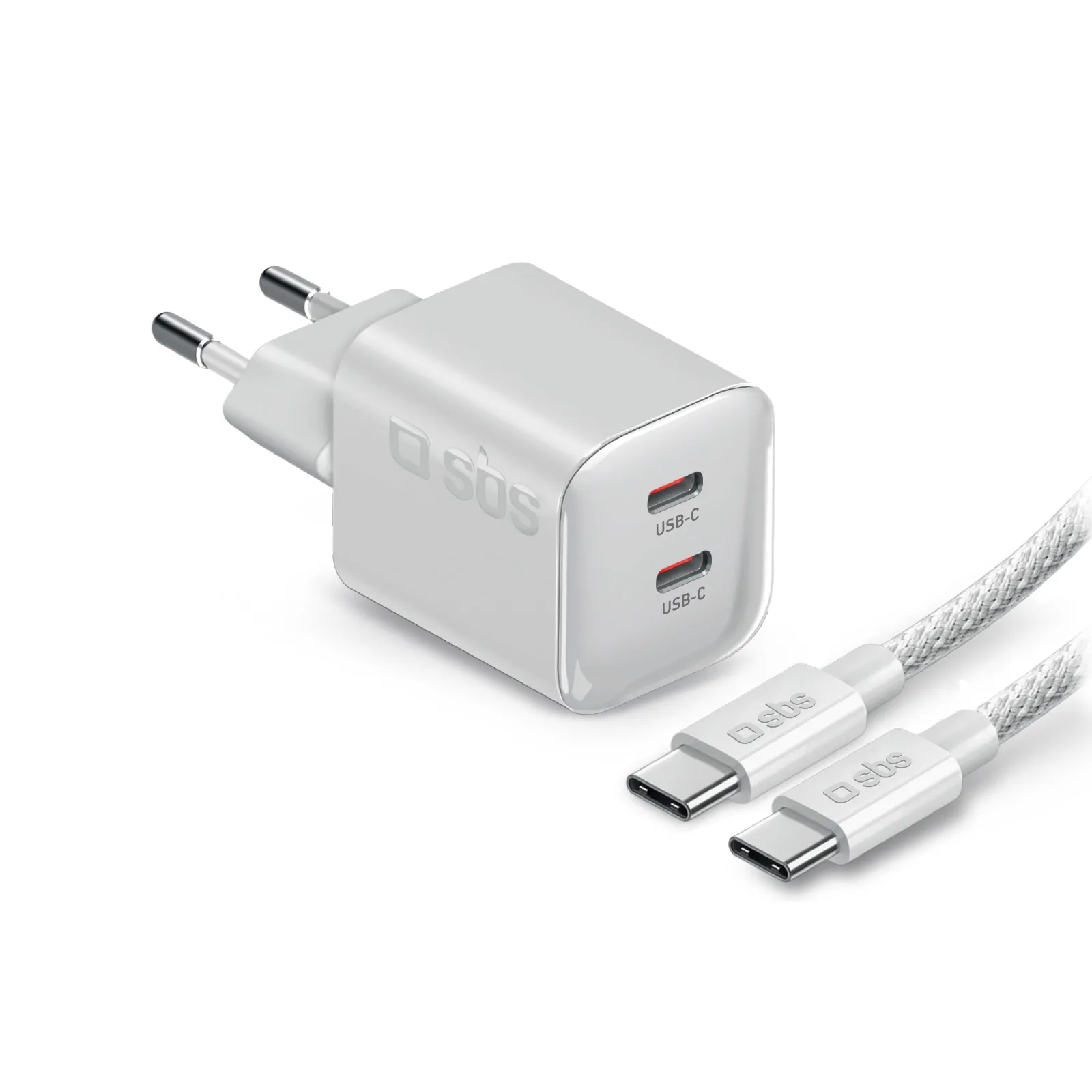 Ładowarka sieciowa SBS 41216 GaN PD 2x USB-C 100W Biały + Kabel 2m USB-C