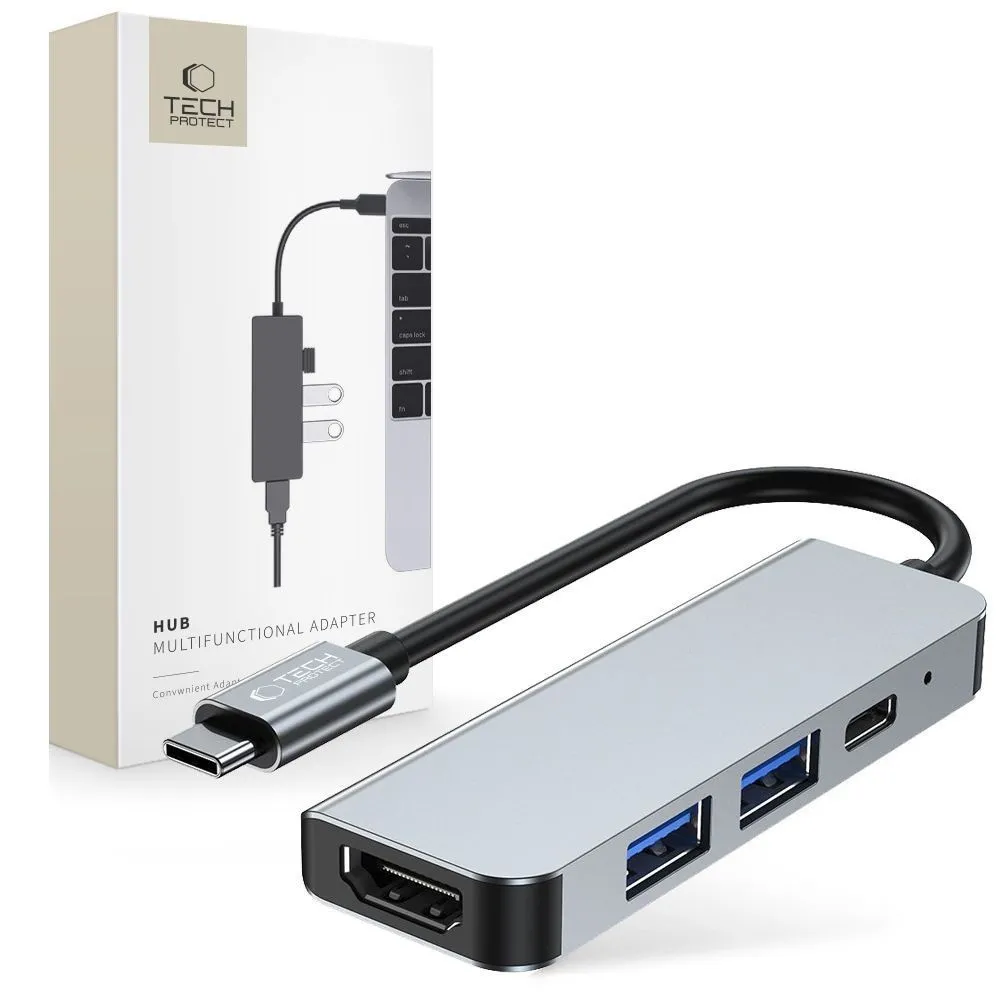 Hub USB Tech-Protect V2 4w1 USB-C USB-A HDMI Szary