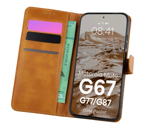 Bizon Case Pocket do Motorola Moto G67 5G / G77 5G Brązowy